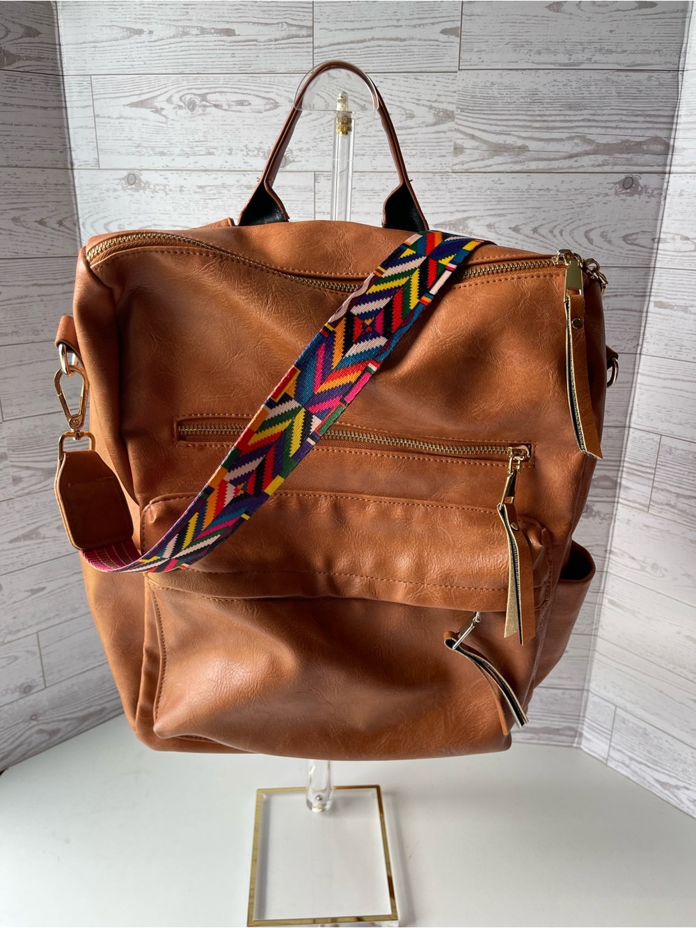 Faux Leather Backpack with Strap